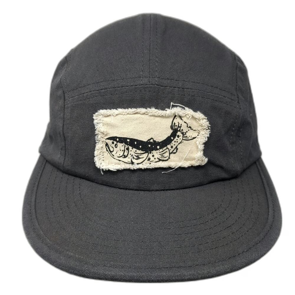 Big Accessories 5 Panel Gray One Size Frayed Fish Patch Slideback Hat Fishing